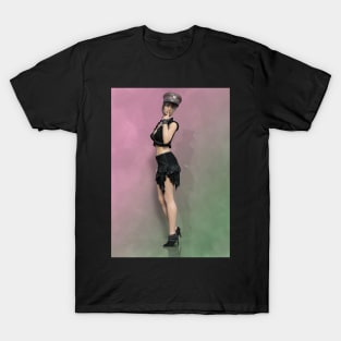 Steampunk lady posing on reflective background T-Shirt